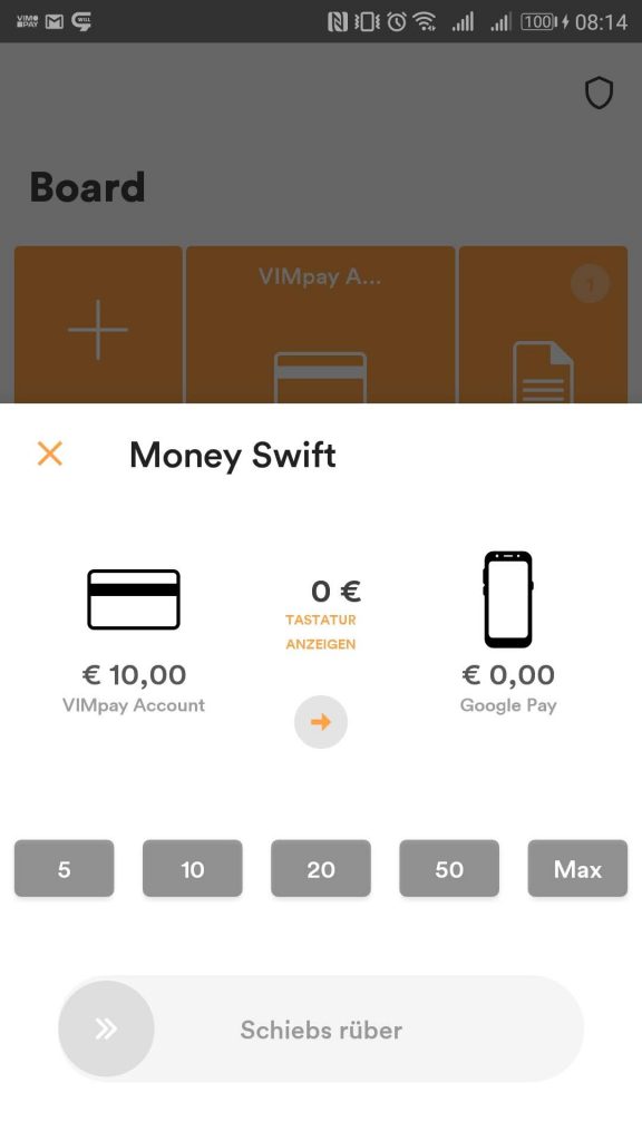 Um das VIMPAY Guthaben in Google Pay nutzen zu können, muss das Guthaben per Money Swift zu Google Pay 